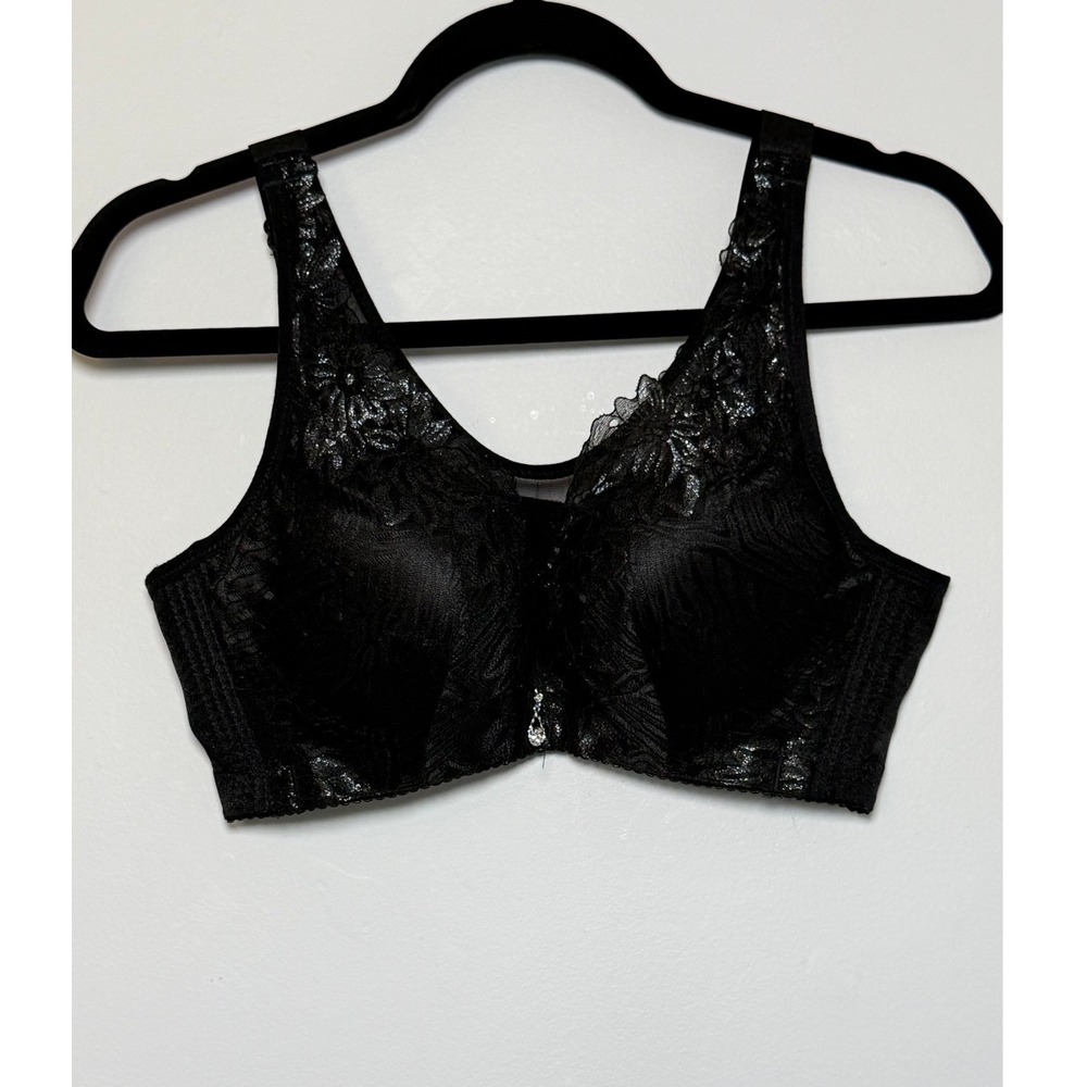Womens Black Floral Lace Shimmer Bra Rhinestone Charm Full Coverage 40/90